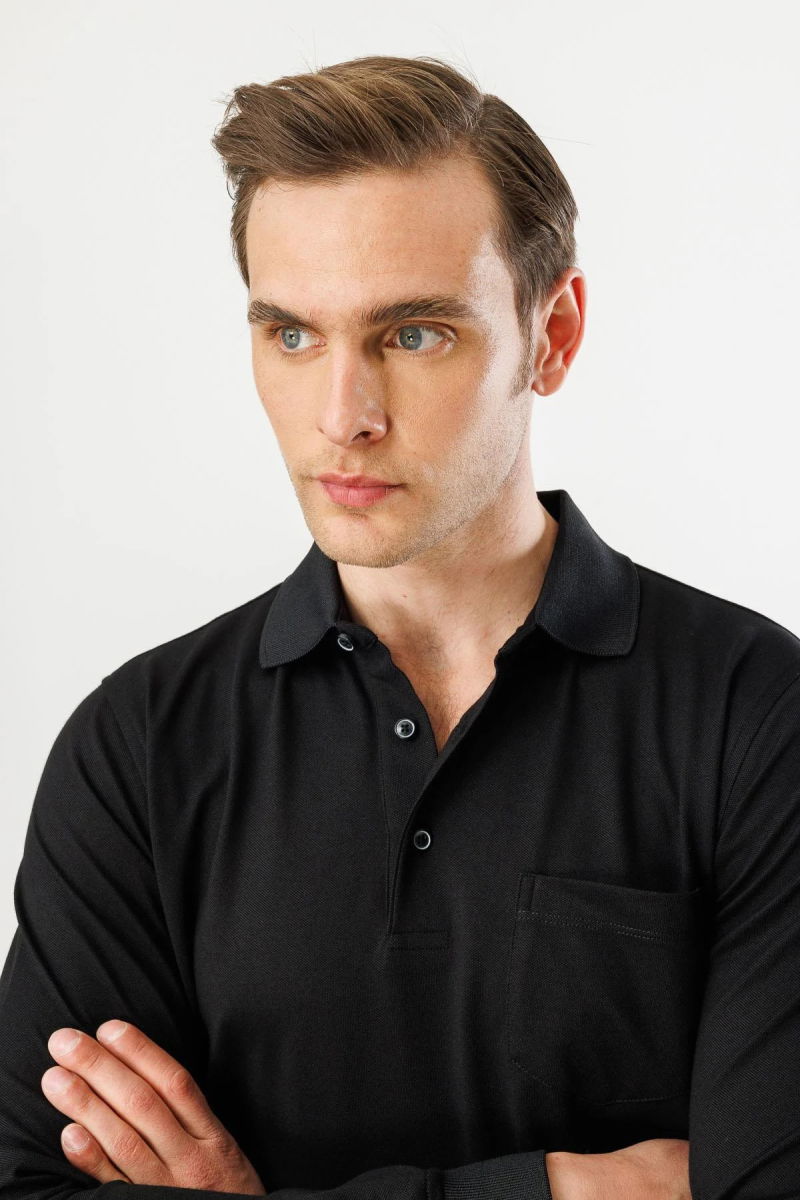 Desen Triko Erkek Polo Yaka Cepli Uzun Kollu Sweatshirt 980 Siyah - 3