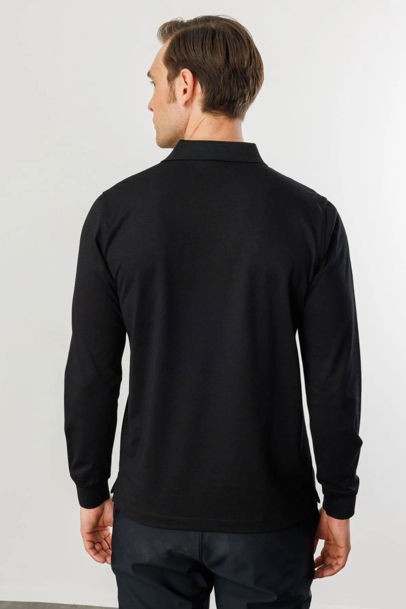 Desen Triko Erkek Polo Yaka Cepli Uzun Kollu Sweatshirt 980 Siyah - 4