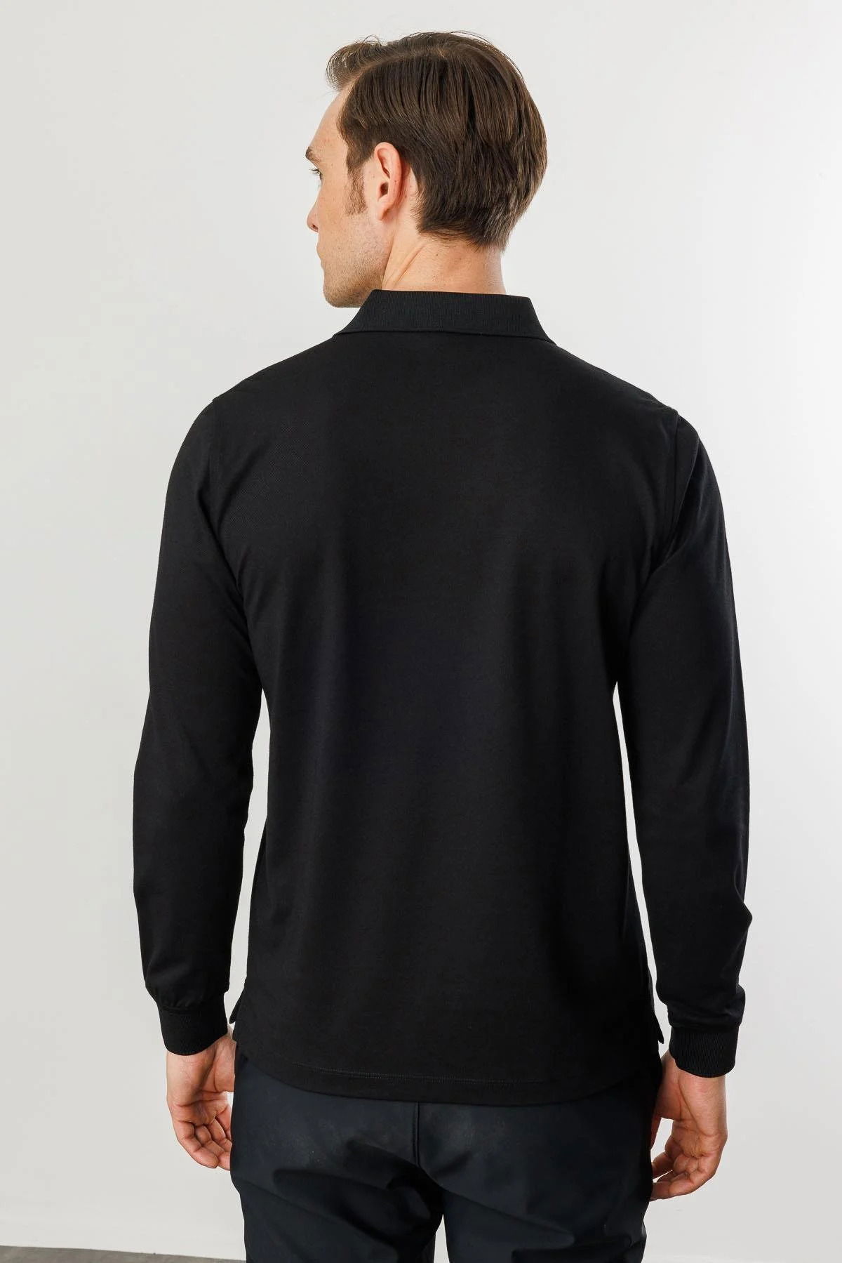 Desen Triko Erkek Polo Yaka Cepli Uzun Kollu Sweatshirt 980 Siyah - 4