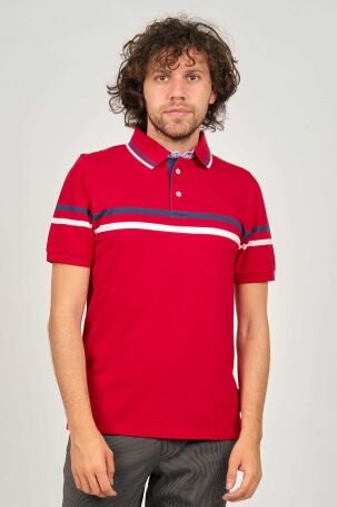 Desen Triko Erkek Polo Yaka Çizgi Detaylı T-Shirt 0249814 Kırmızı - 3