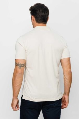 Desen Triko Erkek Polo Yaka Düğmeli Cepli T-Shirt 23201 Taş - 5