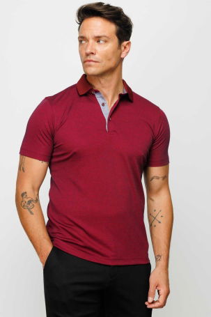 Desen Triko Erkek Polo Yaka T-Shirt 23301 Bordo 