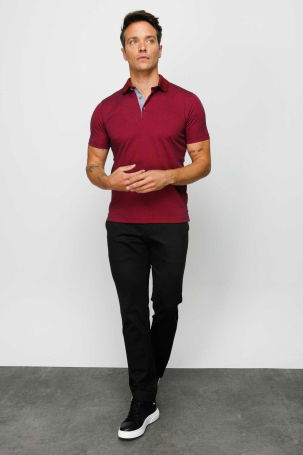 Desen Triko Erkek Polo Yaka T-Shirt 23301 Bordo - 2