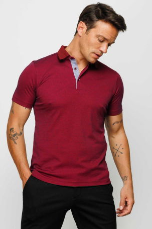 Desen Triko Erkek Polo Yaka T-Shirt 23301 Bordo - 4