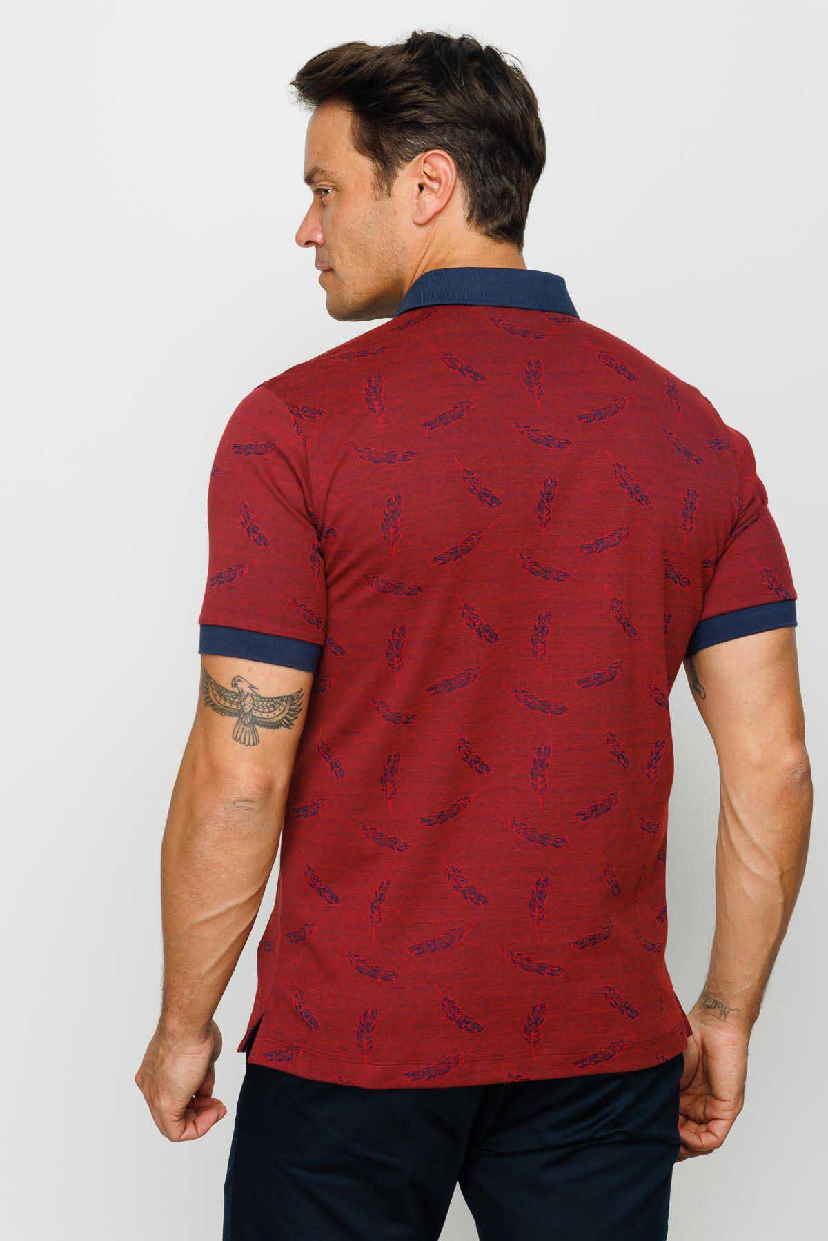 Desen Triko Erkek Polo Yaka Tüy Desenli T-Shirt 23825 Bordo - 5
