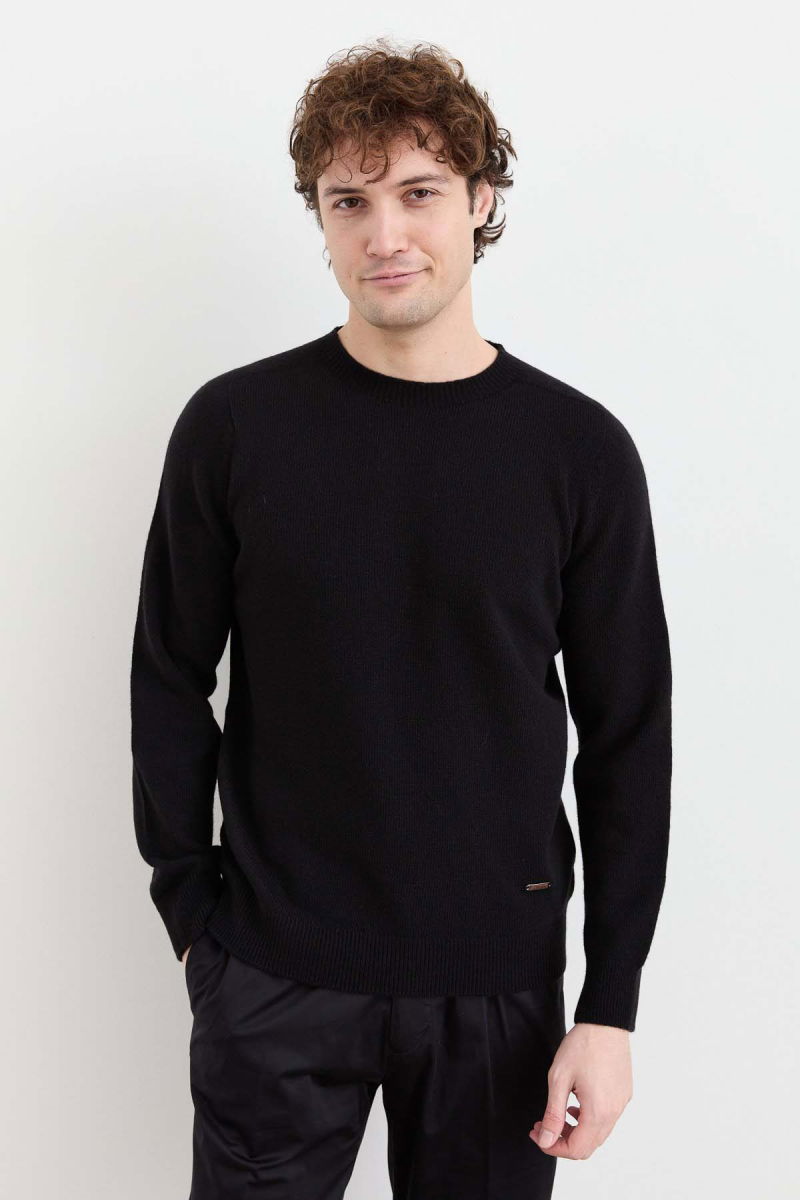 Desen Triko Erkek Sıfır Yaka Basic Yün Kazak 23525 Siyah - Desen Triko