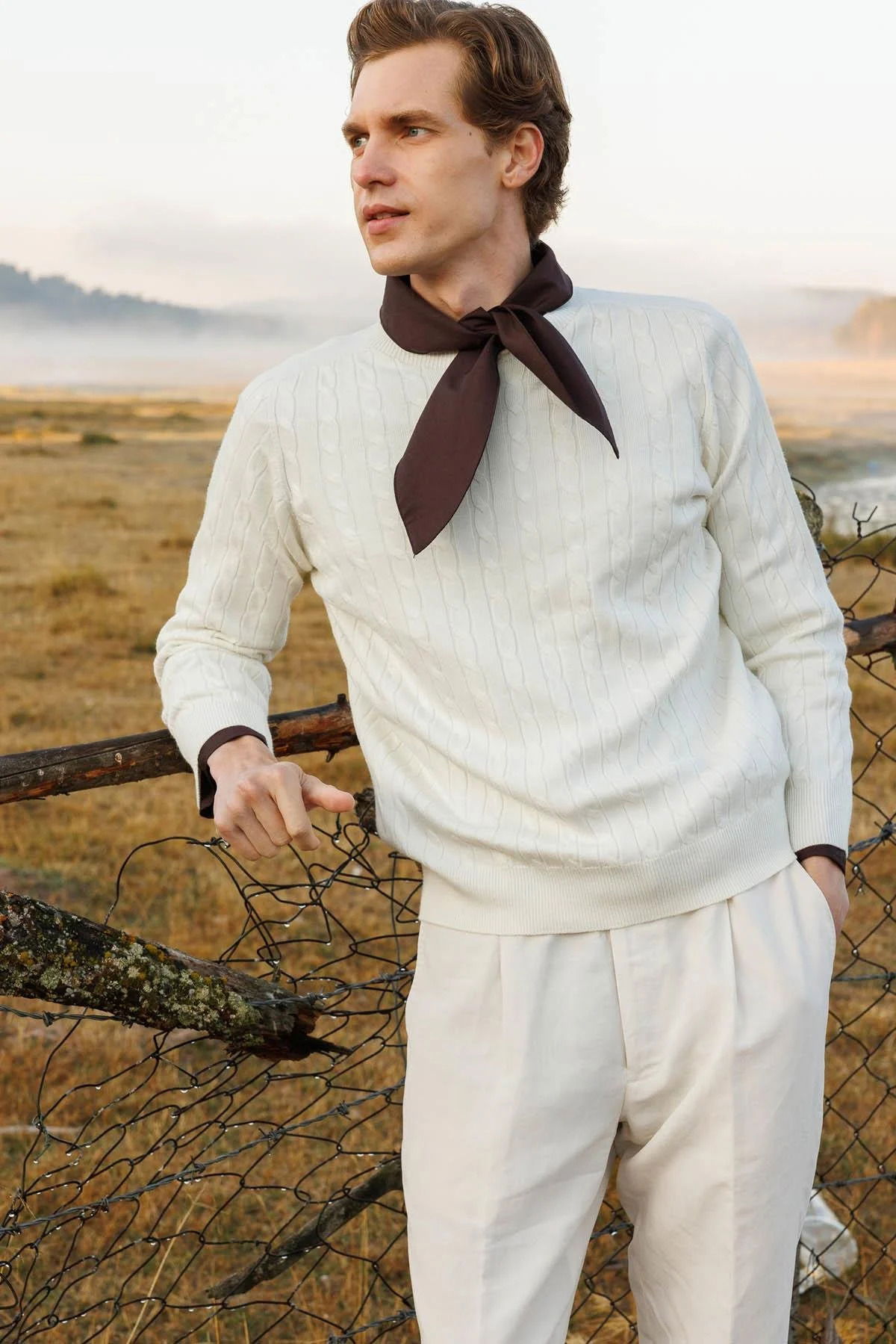 Desen Triko Erkek Sıfır Yaka Saç Örgülü Kazak 25500 Kemik - 2