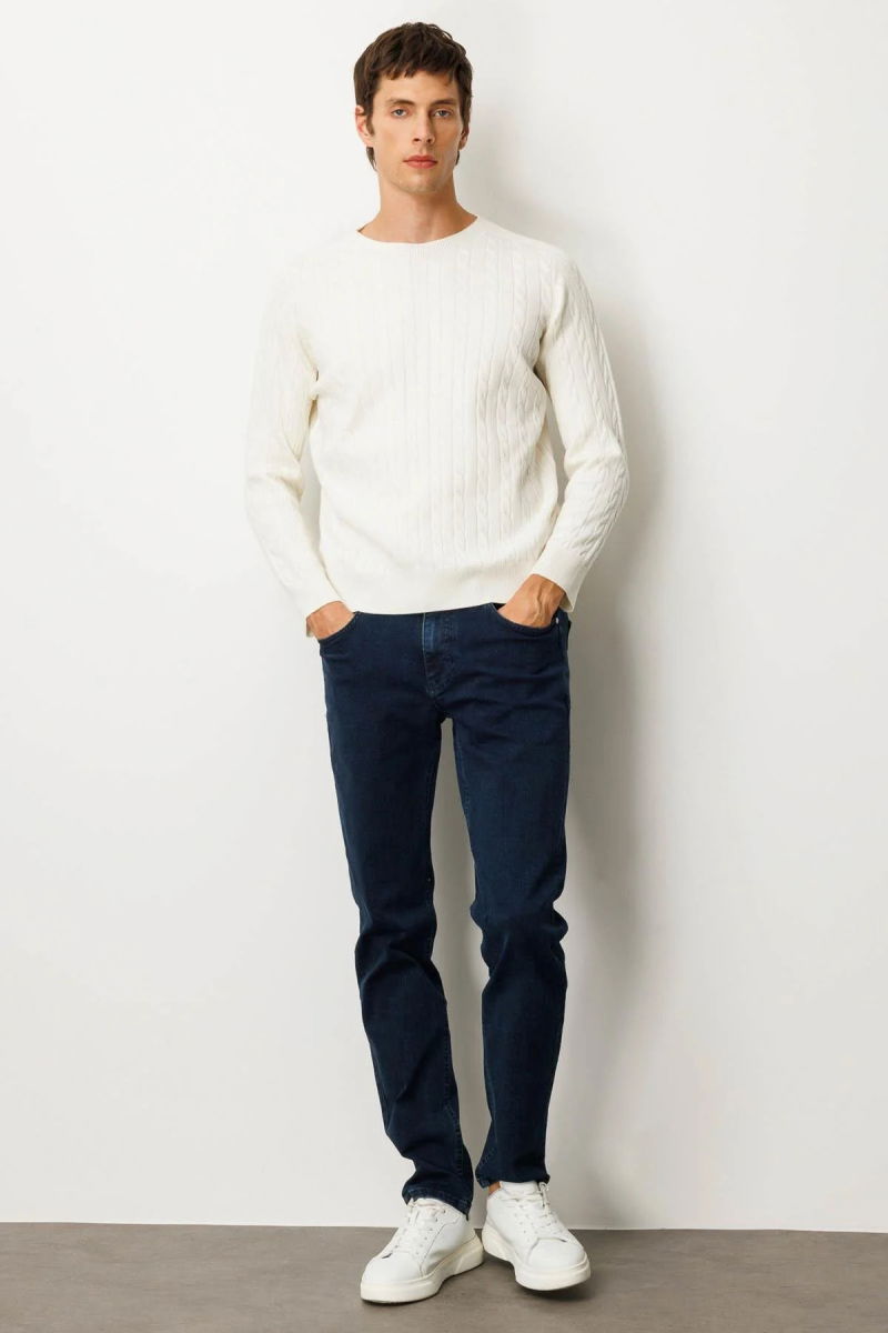 Desen Triko Erkek Sıfır Yaka Saç Örgülü Kazak 25500 Kemik - 3