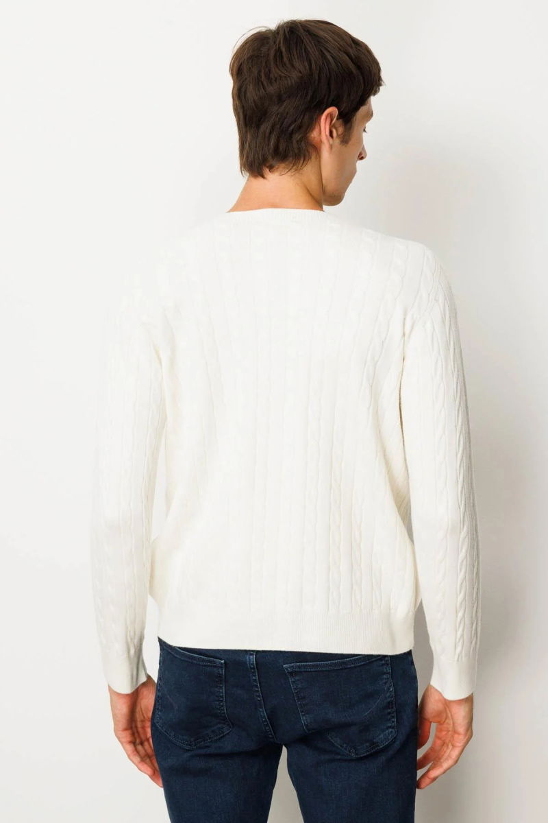 Desen Triko Erkek Sıfır Yaka Saç Örgülü Kazak 25500 Kemik - 4