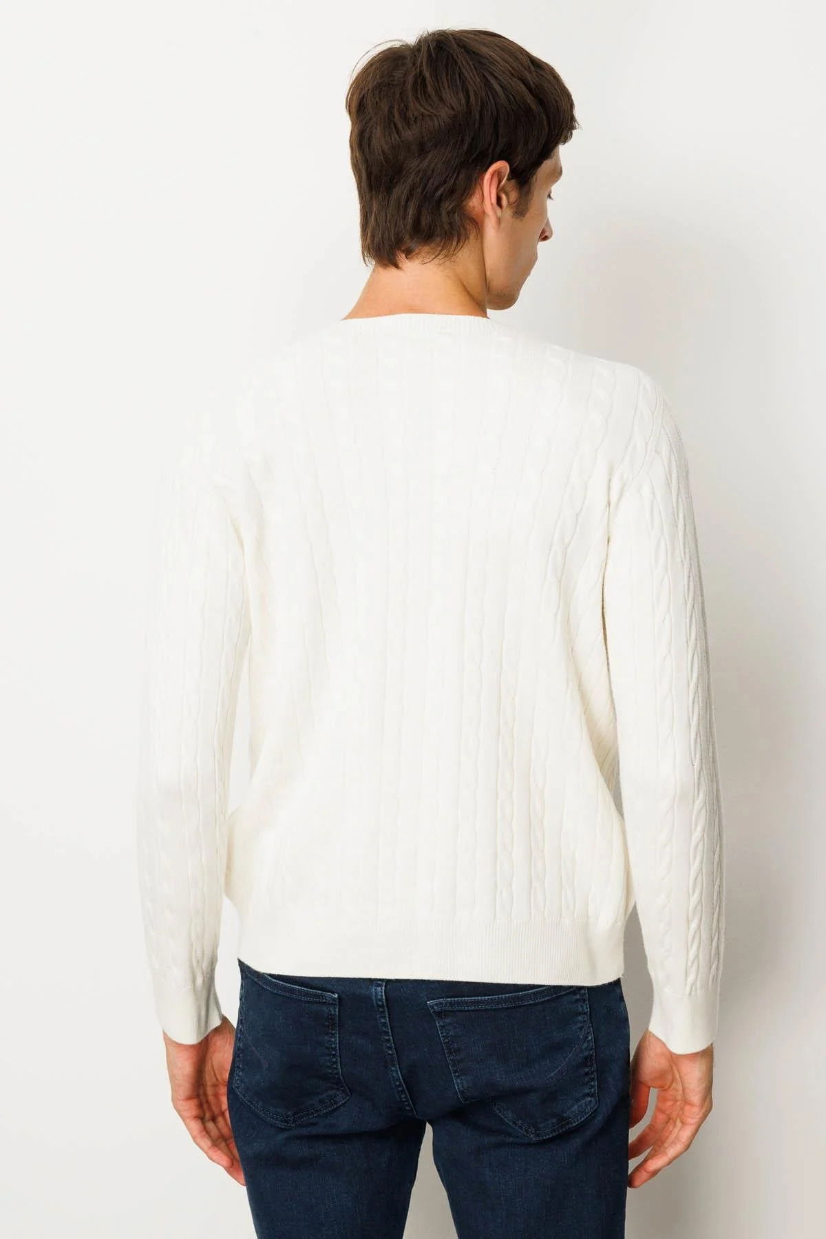 Desen Triko Erkek Sıfır Yaka Saç Örgülü Kazak 25500 Kemik - 4