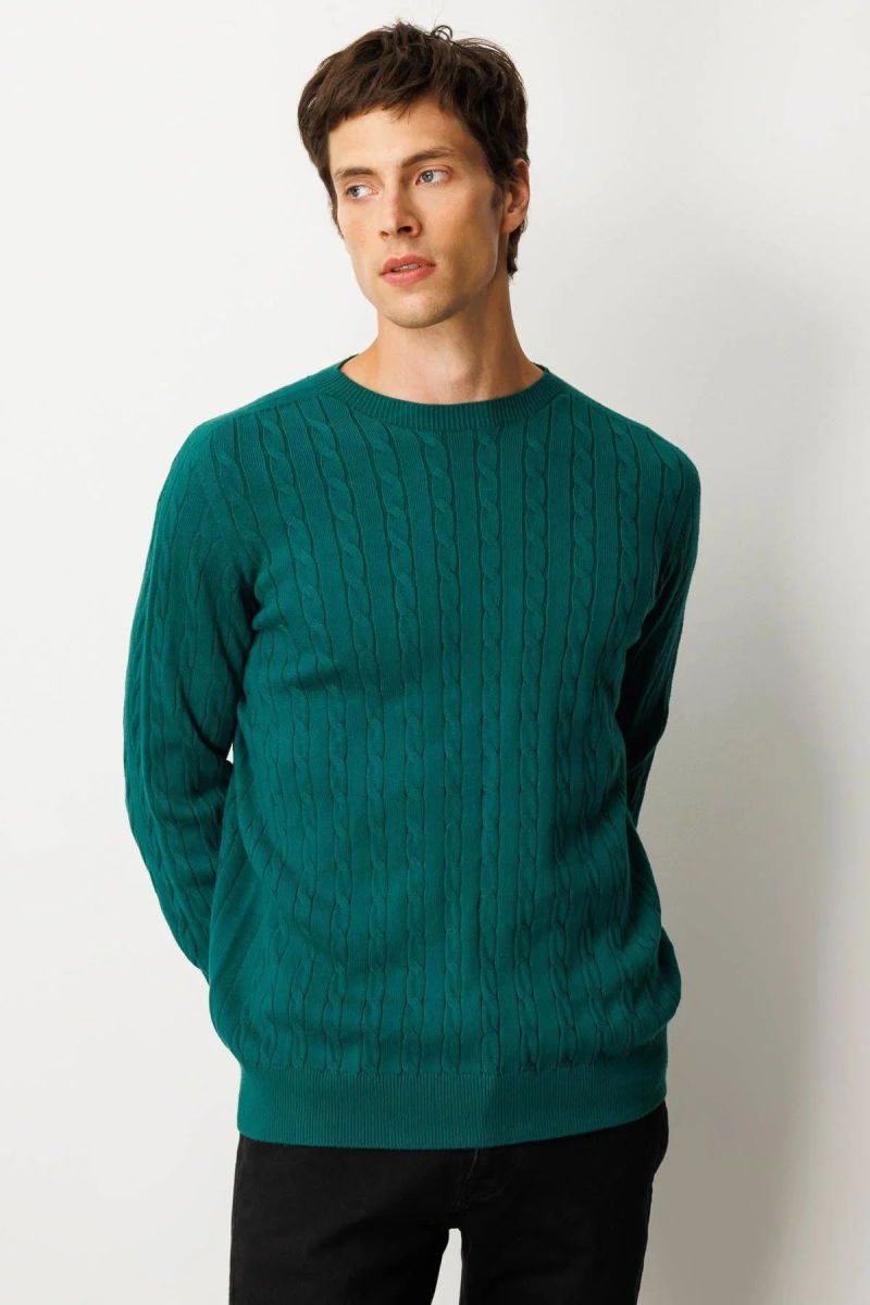 Desen Triko Erkek Sıfır Yaka Saç Örgülü Kazak 25500 Ö. Başı - Desen Triko