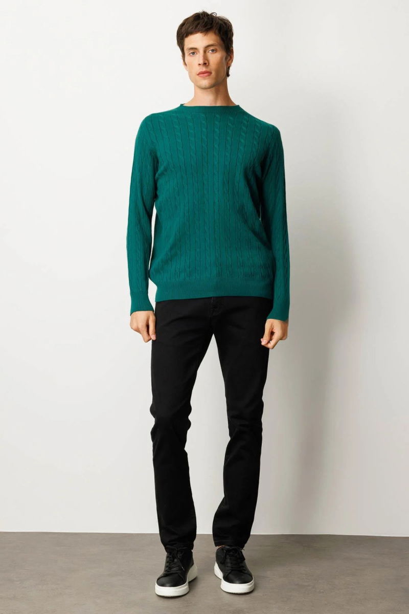 Desen Triko Erkek Sıfır Yaka Saç Örgülü Kazak 25500 Ö. Başı - 3