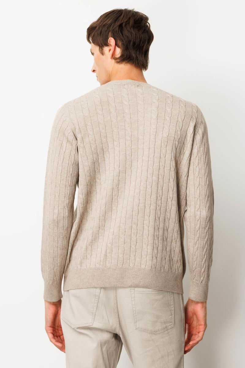 Desen Triko Erkek Sıfır Yaka Saç Örgülü Kazak 25500 Vizon - 4