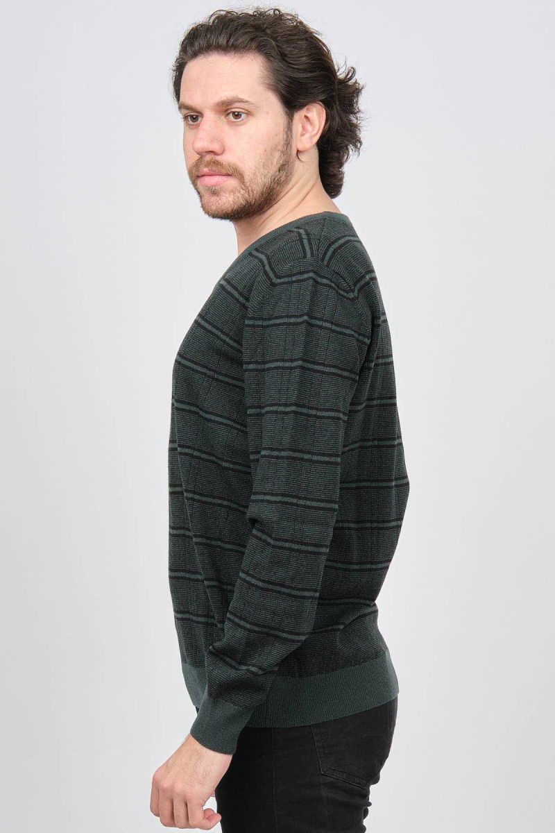 Desen Triko Erkek V Yaka Desenli Saf Yün Kazak 0246569 Yeşil - 4