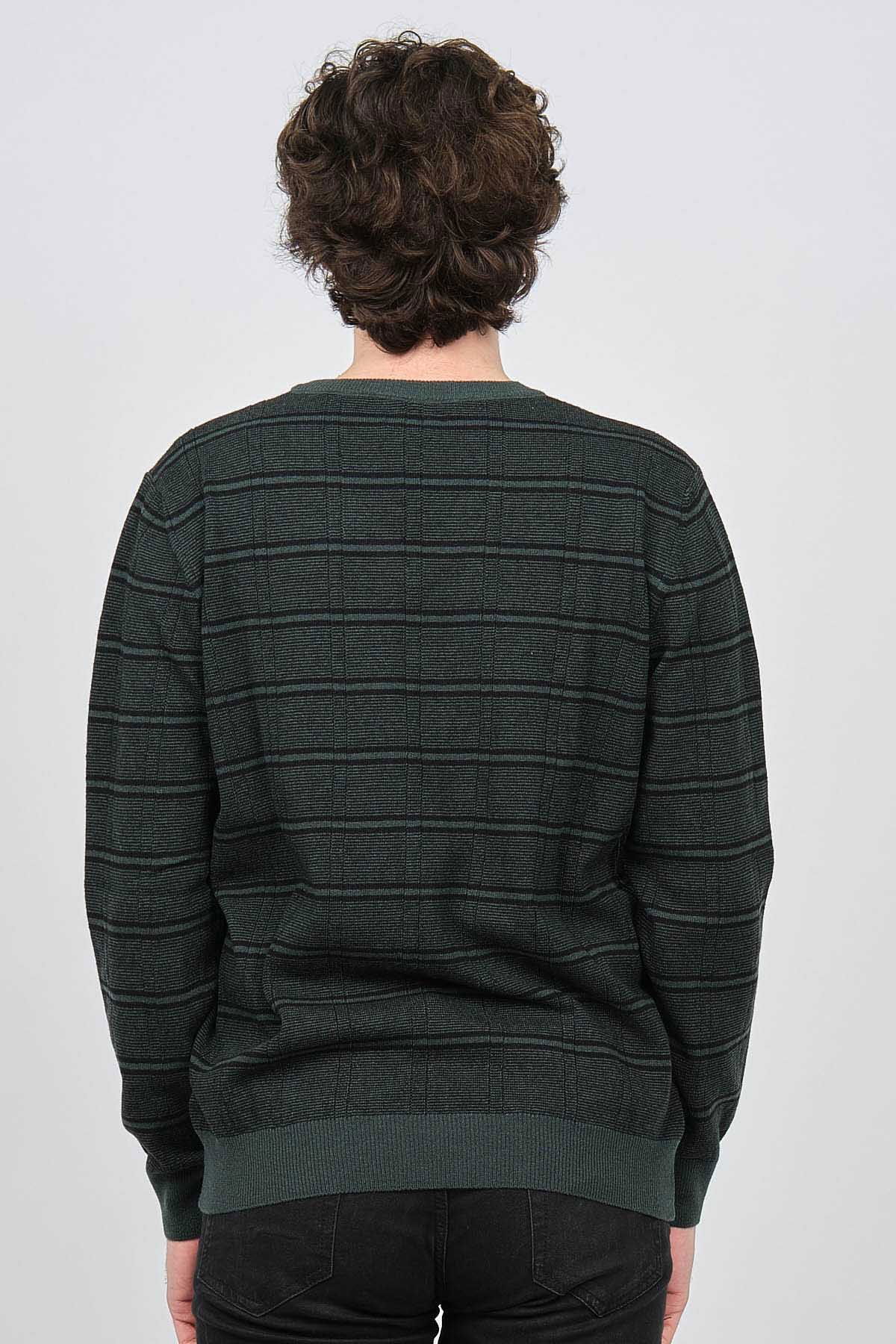 Desen Triko Erkek V Yaka Desenli Saf Yün Kazak 0246569 Yeşil - 5