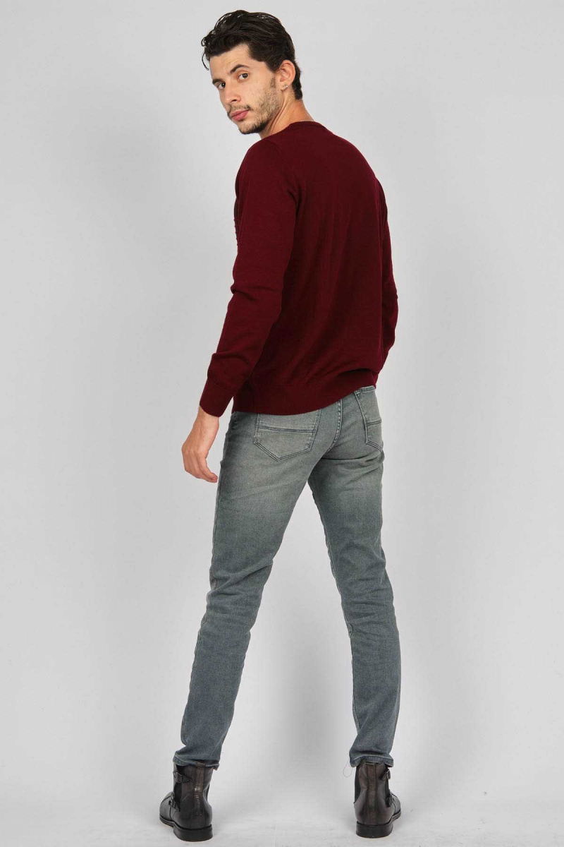 Desen Triko Erkek V Yaka Desenli Yün Kazak 0249640 Bordo - 5