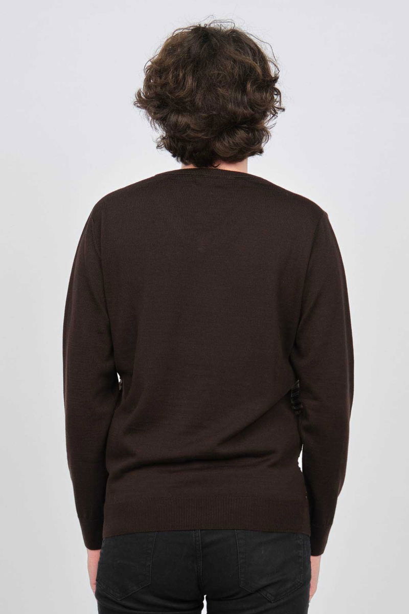 Desen Triko Erkek V Yaka Desenli Yün Kazak 0249640 Kahverengi - 5