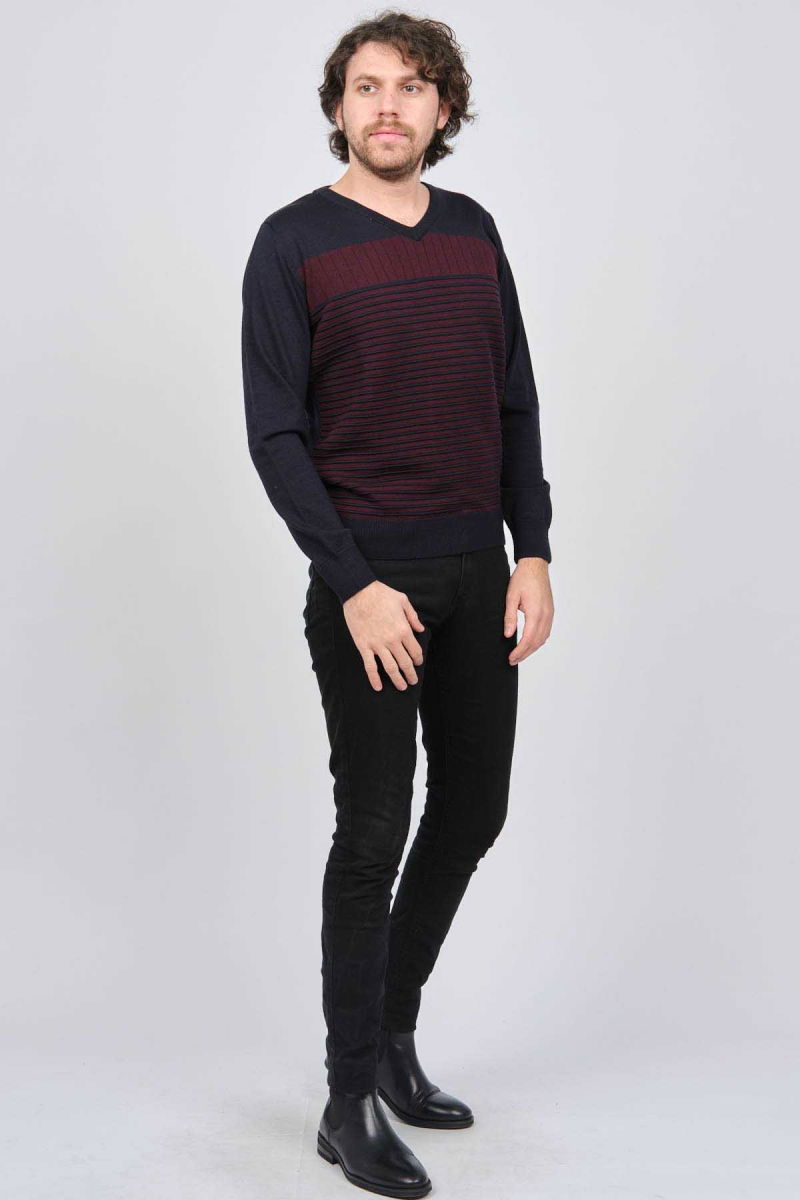 Desen Triko Erkek V Yaka Desenli Yün Kazak 0249640 Lacivert - 2