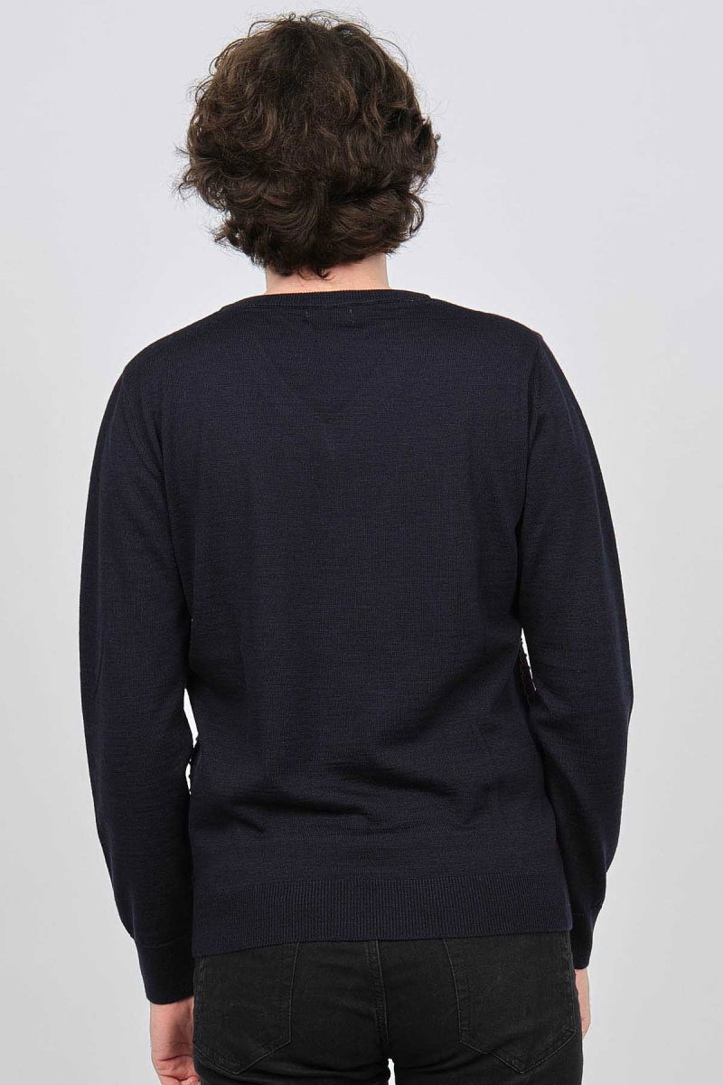 Desen Triko Erkek V Yaka Desenli Yün Kazak 0249640 Lacivert - 5