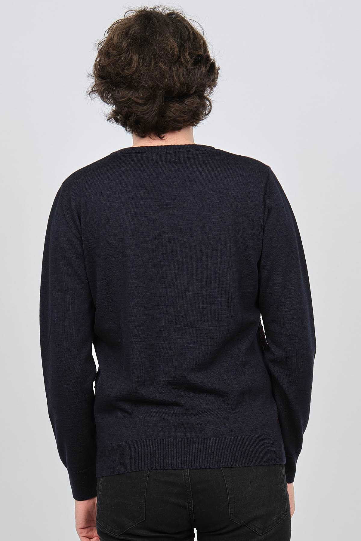 Desen Triko Erkek V Yaka Desenli Yün Kazak 0249640 Lacivert - 5