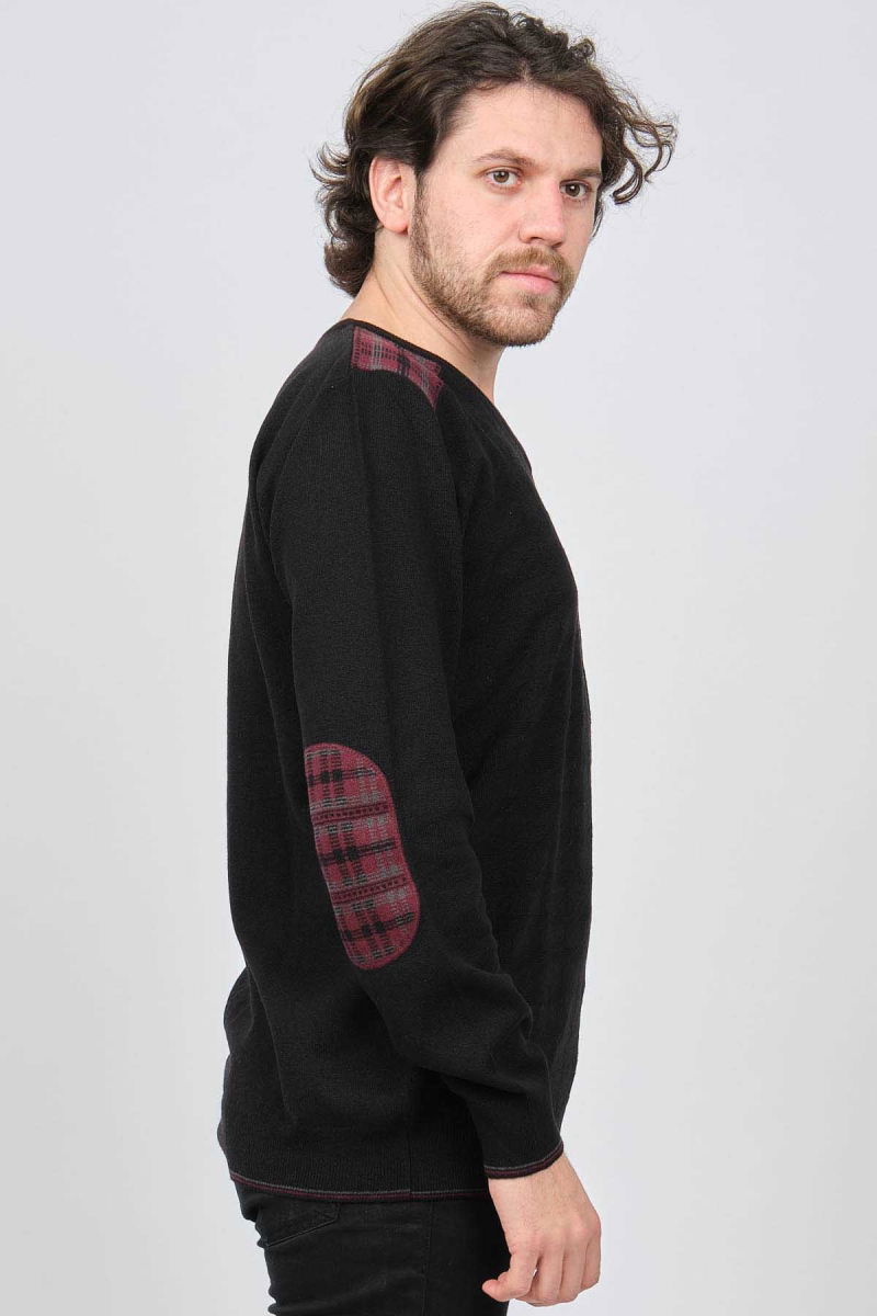 Desen Triko Erkek V Yaka Saf Yün Kazak 0246538 Siyah - 4