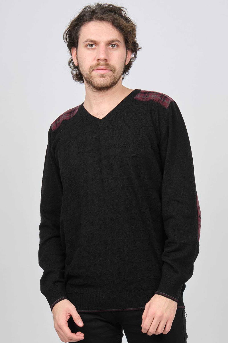 Desen Triko Erkek V Yaka Saf Yün Kazak 0246538 Siyah - 6