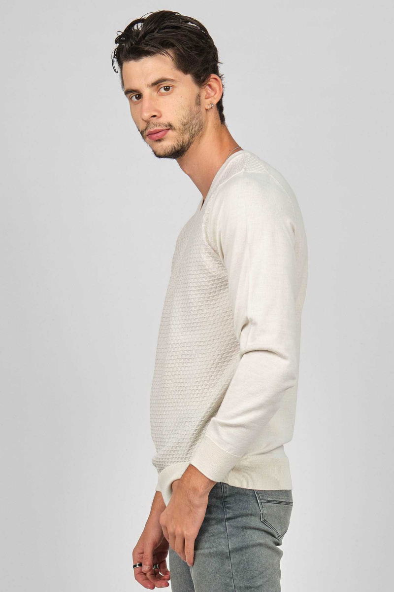 Desen Triko Erkek V Yaka Yün Kazak 0249617 Kemik - 4