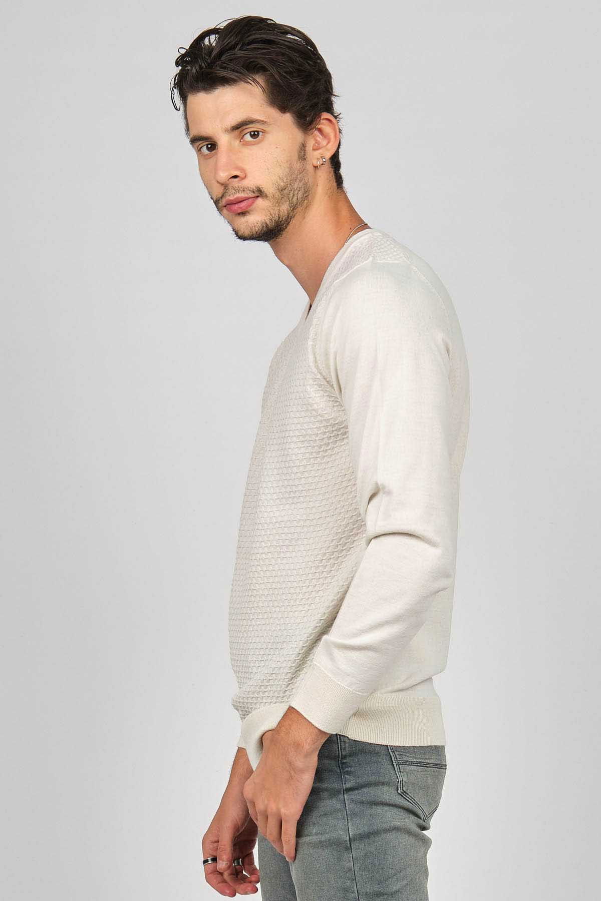 Desen Triko Erkek V Yaka Yün Kazak 0249617 Kemik - 4