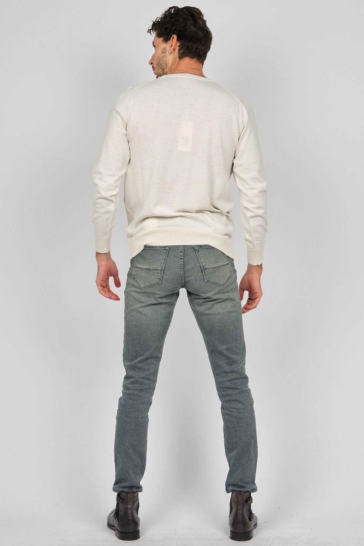 Desen Triko Erkek V Yaka Yün Kazak 0249617 Kemik - 5