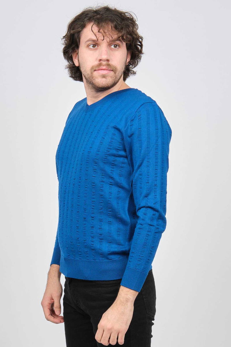 Desen Triko Erkek V Yaka Yün Kazak 0249626 Saks - 3