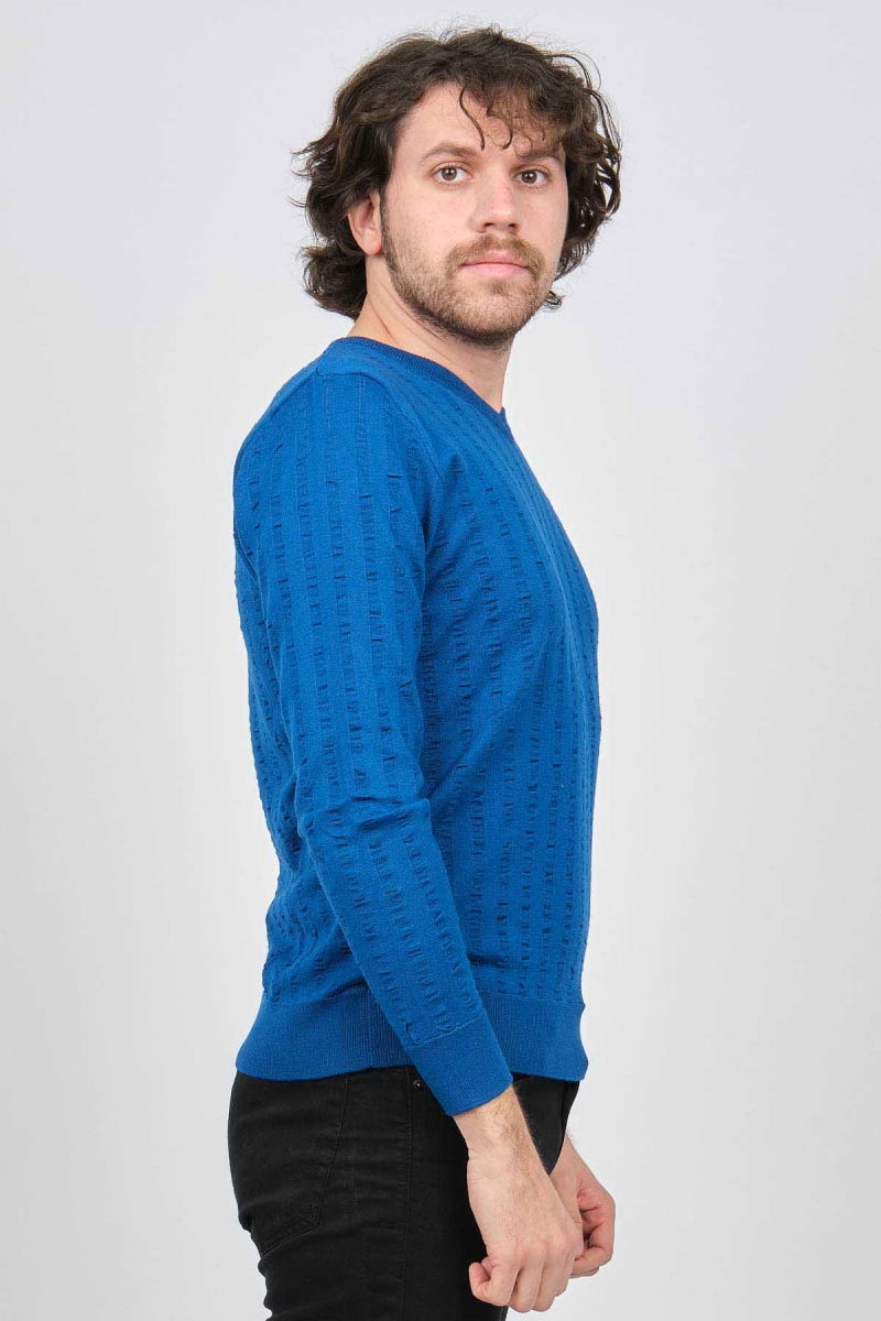 Desen Triko Erkek V Yaka Yün Kazak 0249626 Saks - 4