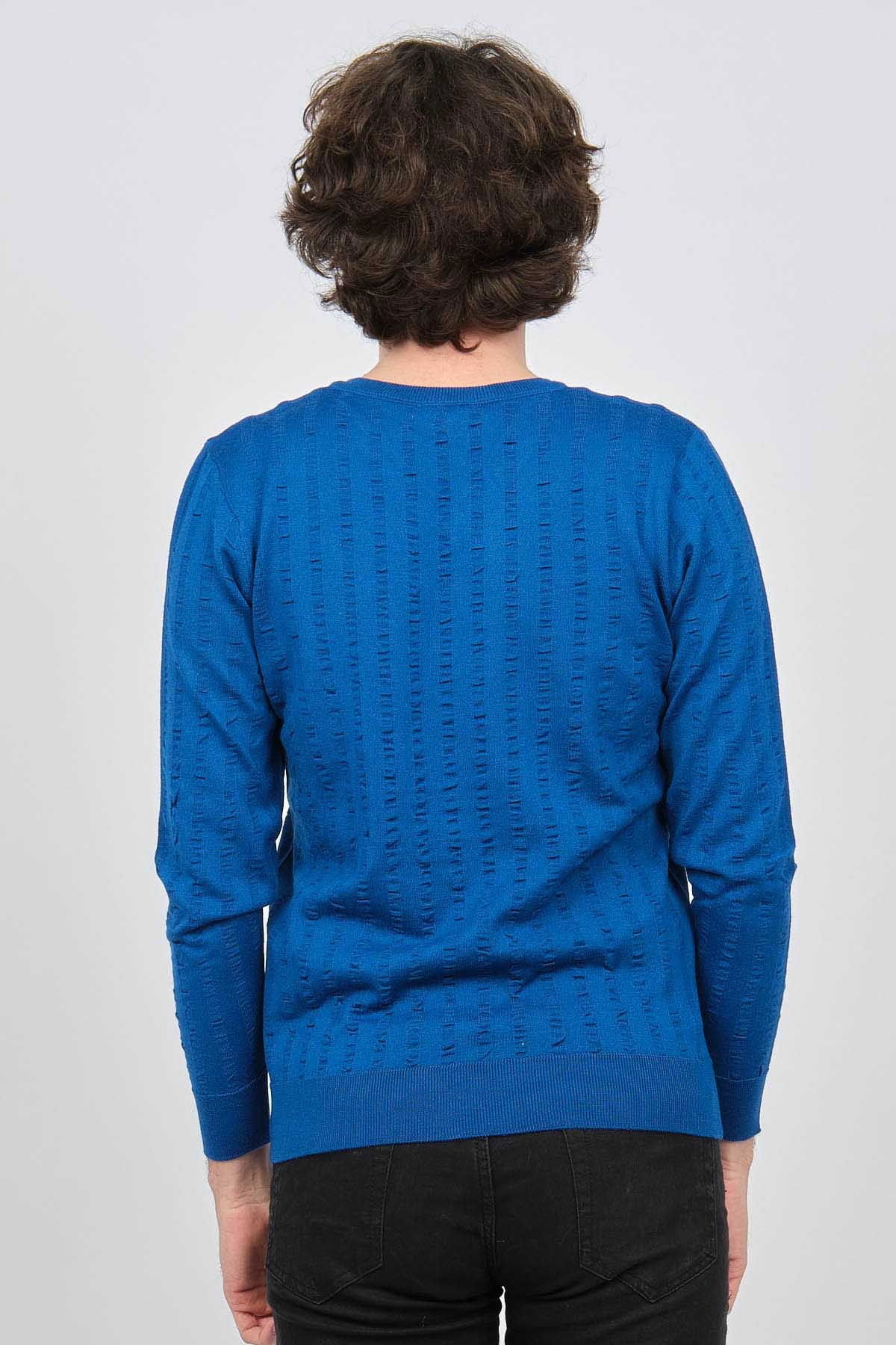 Desen Triko Erkek V Yaka Yün Kazak 0249626 Saks - 5