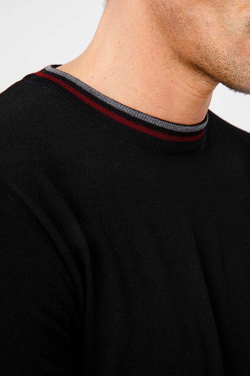 Desen Triko Erkek Yaka Kenarı Çizgili Bisiklet Yaka Yün Kazak 02421612 Siyah - 4