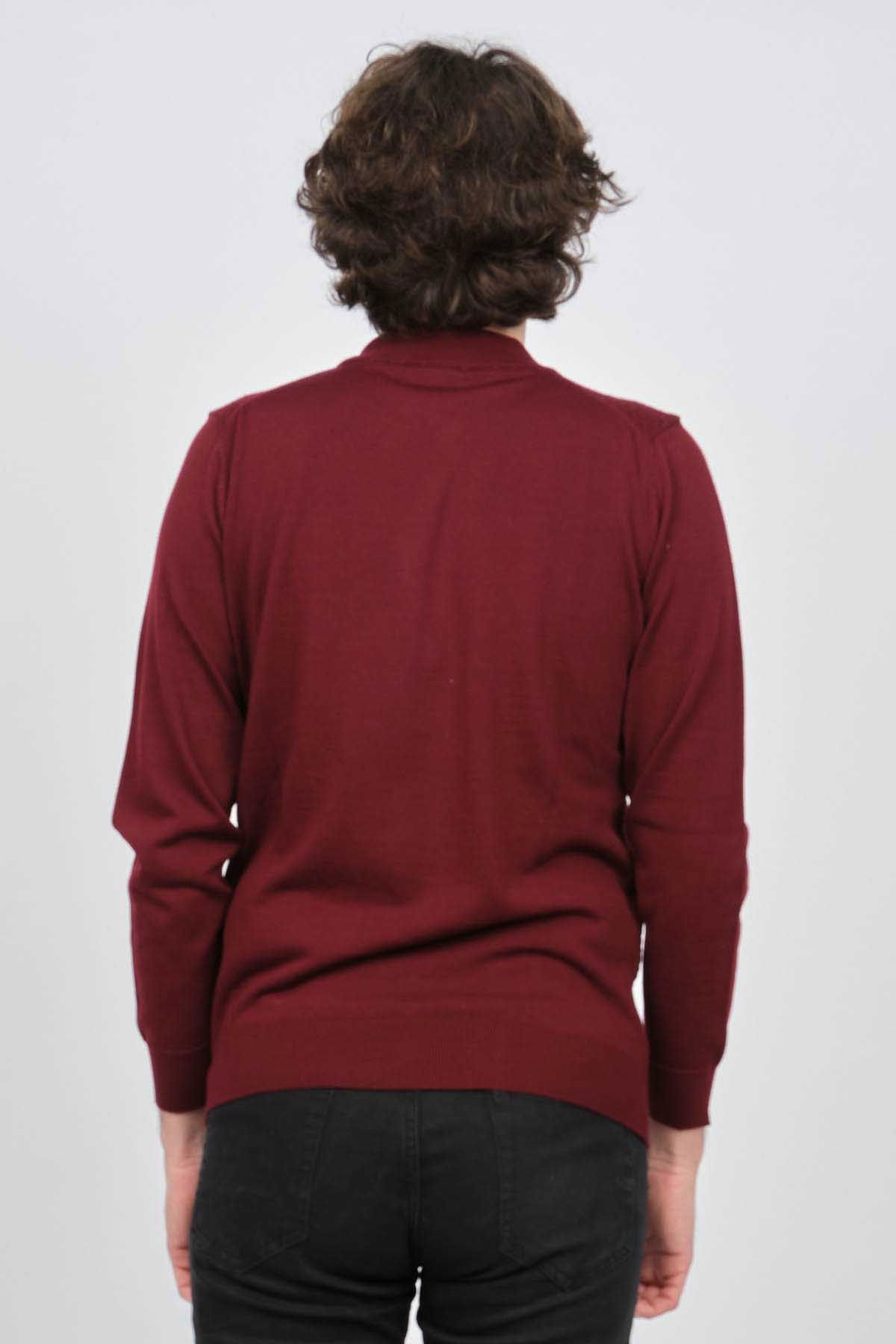 Desen Triko Erkek Yarım Balıkçı Desenli Yün Kazak 0249619 Bordo - 5