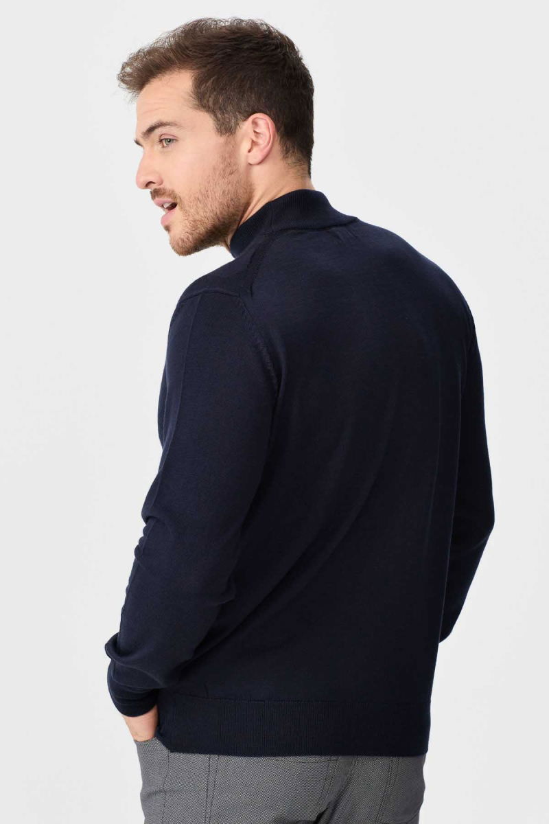 Desen Triko Erkek Yarım Balıkçı Yaka Baklava Desenli Yün Kazak 02422548 Lacivert - 5
