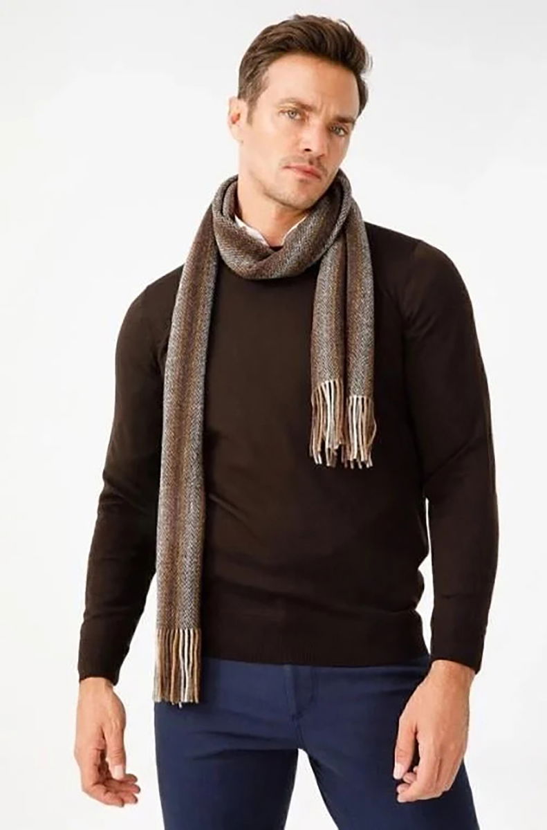 Desen Triko Erkek Yün Kaşkol 21526 Koyu Kahve - Desen Triko