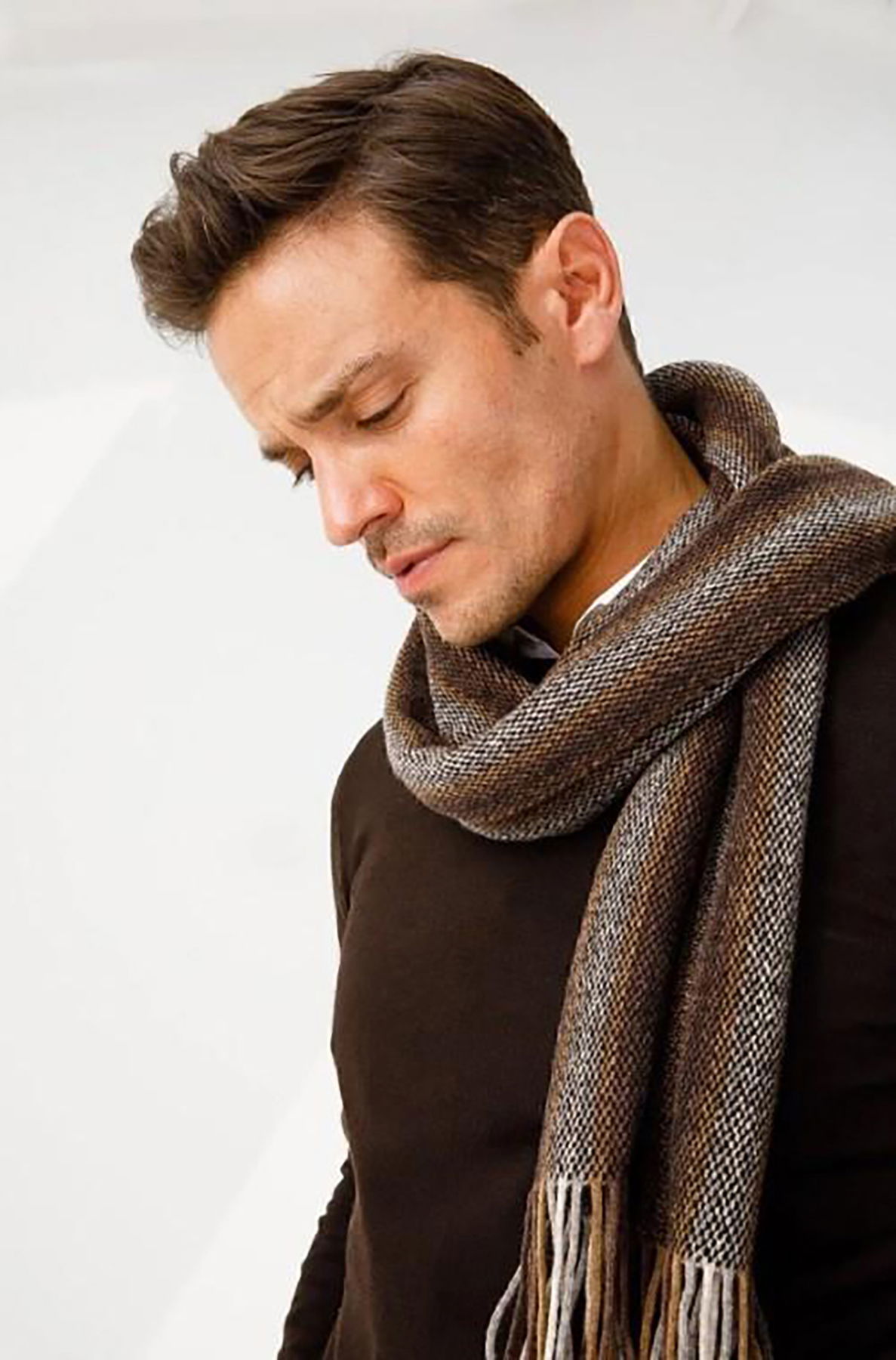 Desen Triko Erkek Yün Kaşkol 21526 Koyu Kahve - 3