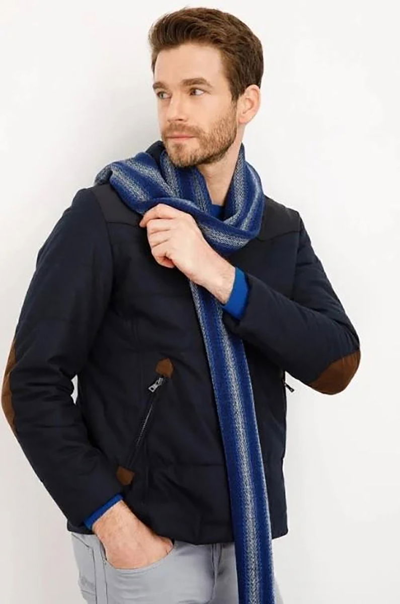 Desen Triko Erkek Yün Kaşkol 21526 Koyu Lacivert - Desen Triko