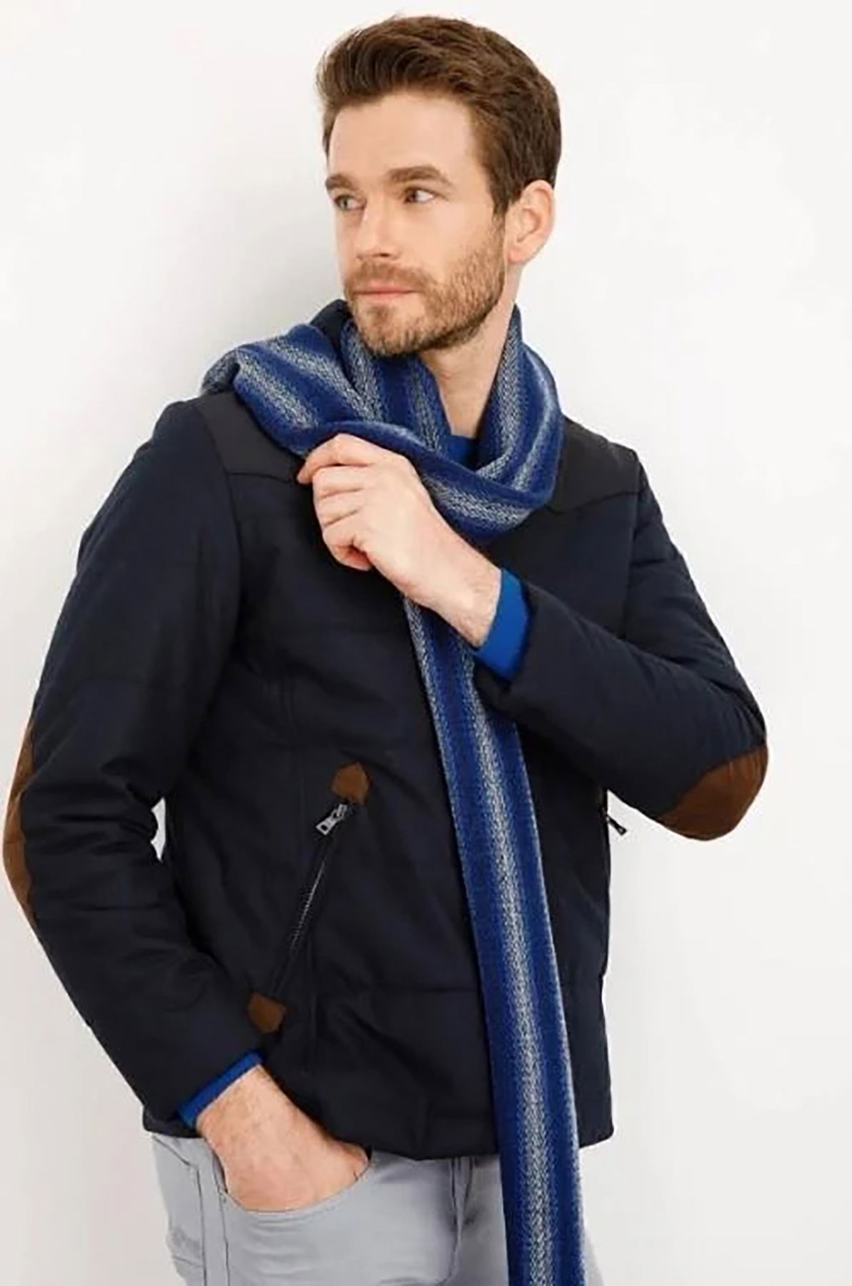 Desen Triko Erkek Yün Kaşkol 21526 Koyu Lacivert - 1