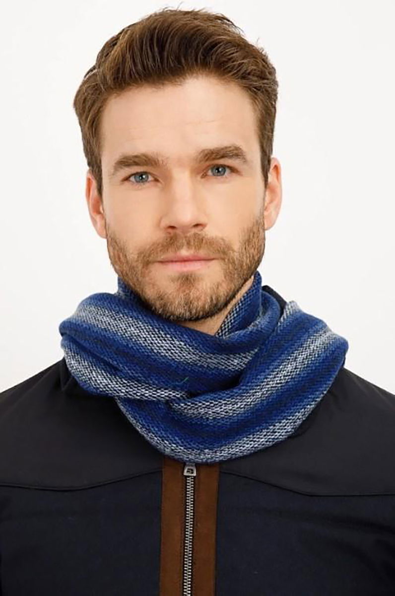 Desen Triko Erkek Yün Kaşkol 21526 Koyu Lacivert - 2