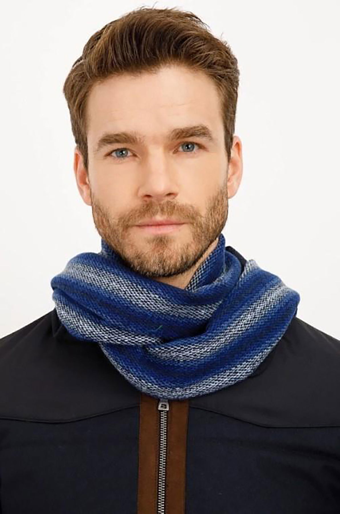 Desen Triko Erkek Yün Kaşkol 21526 Koyu Lacivert - 2