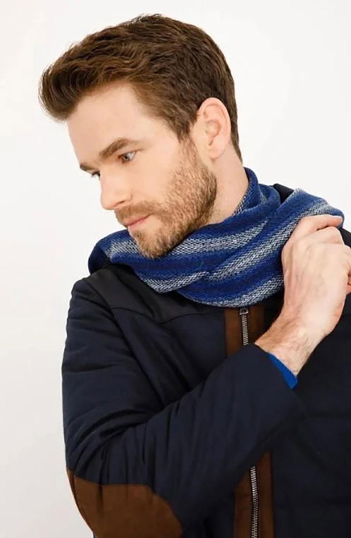 Desen Triko Erkek Yün Kaşkol 21526 Koyu Lacivert - 3