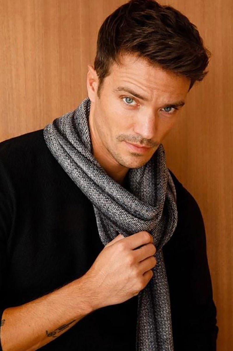 Desen Triko Erkek Yün Kaşkol 21526 Siyah - Desen Triko