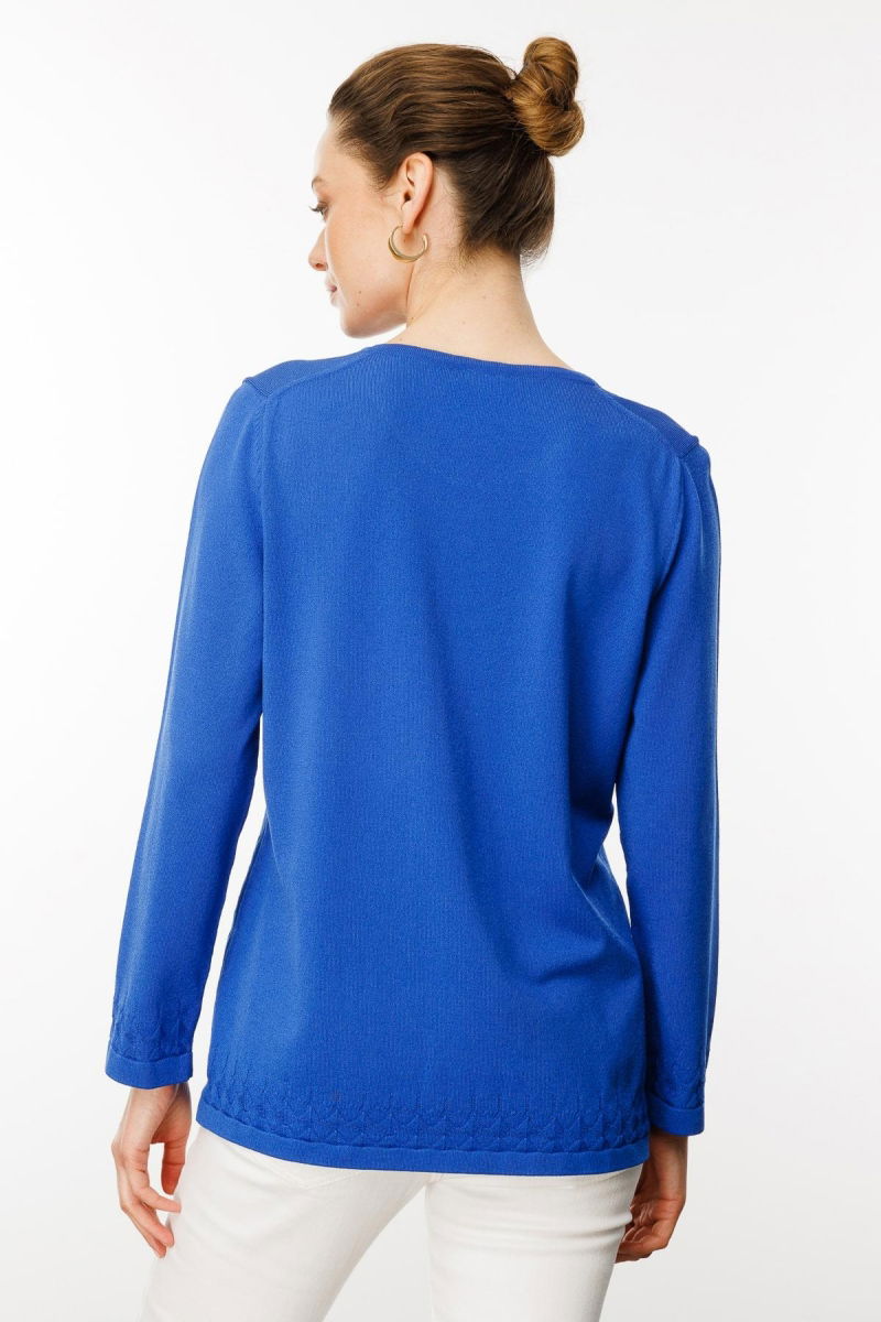 Desen Triko Kadın Açma Yaka Düğmeli Triko Bluz 25358 Saks - 4