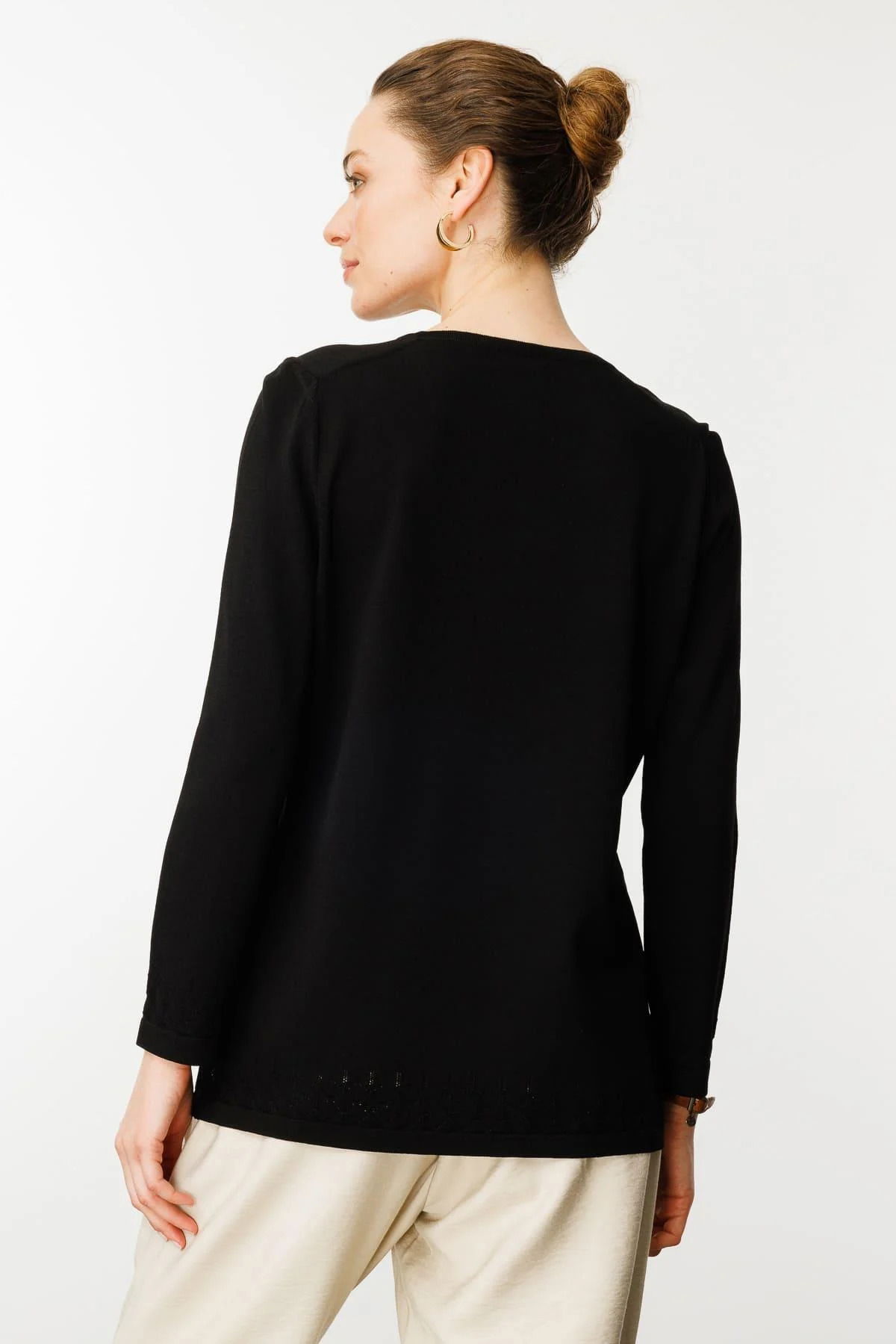 Desen Triko Kadın Açma Yaka Düğmeli Triko Bluz 25358 Siyah - 4