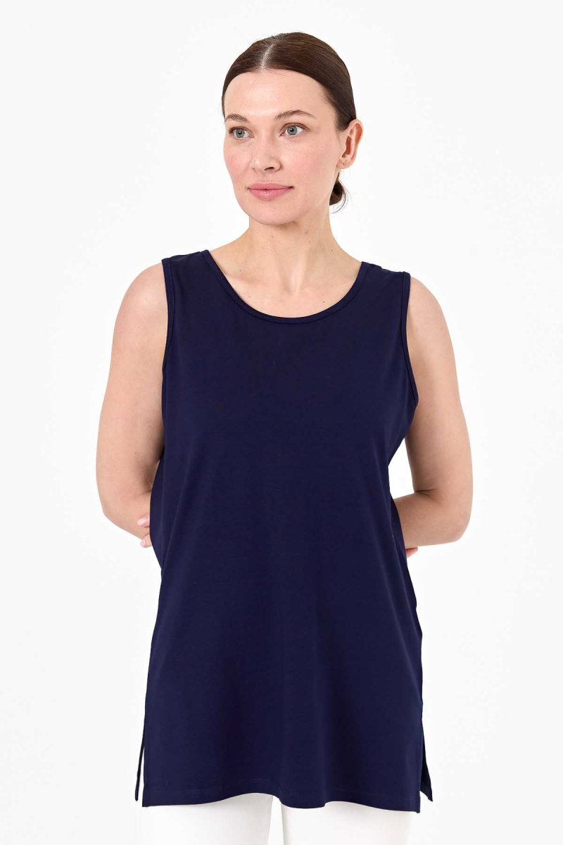 Desen Triko Kadın Askılı Penye T-Shirt 20868 Lacivert - Desen Triko
