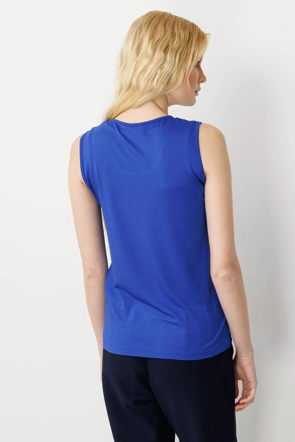 Desen Triko Kadın Askılı Penye T-Shirt 20868 Saks - 4