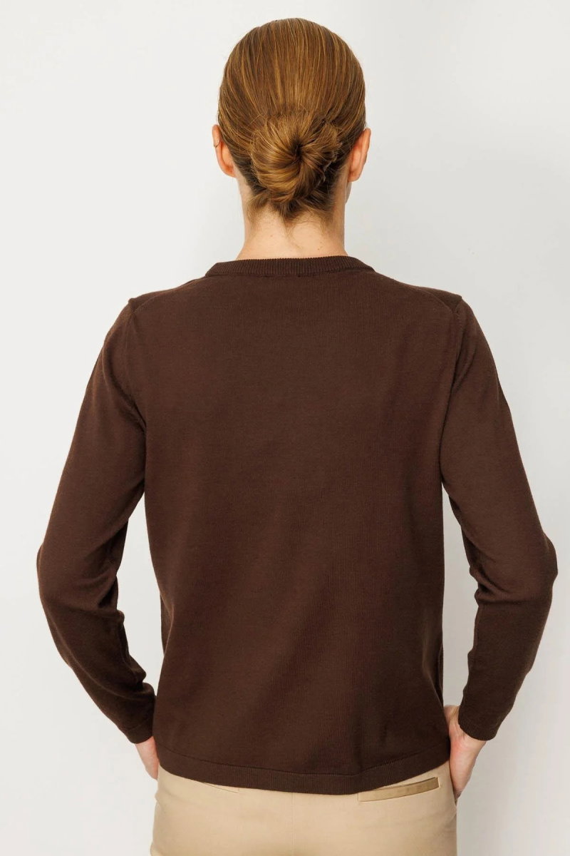 Desen Triko Kadın Basic Sıfır Yaka Kazak 0242308 Kahverengi - 4