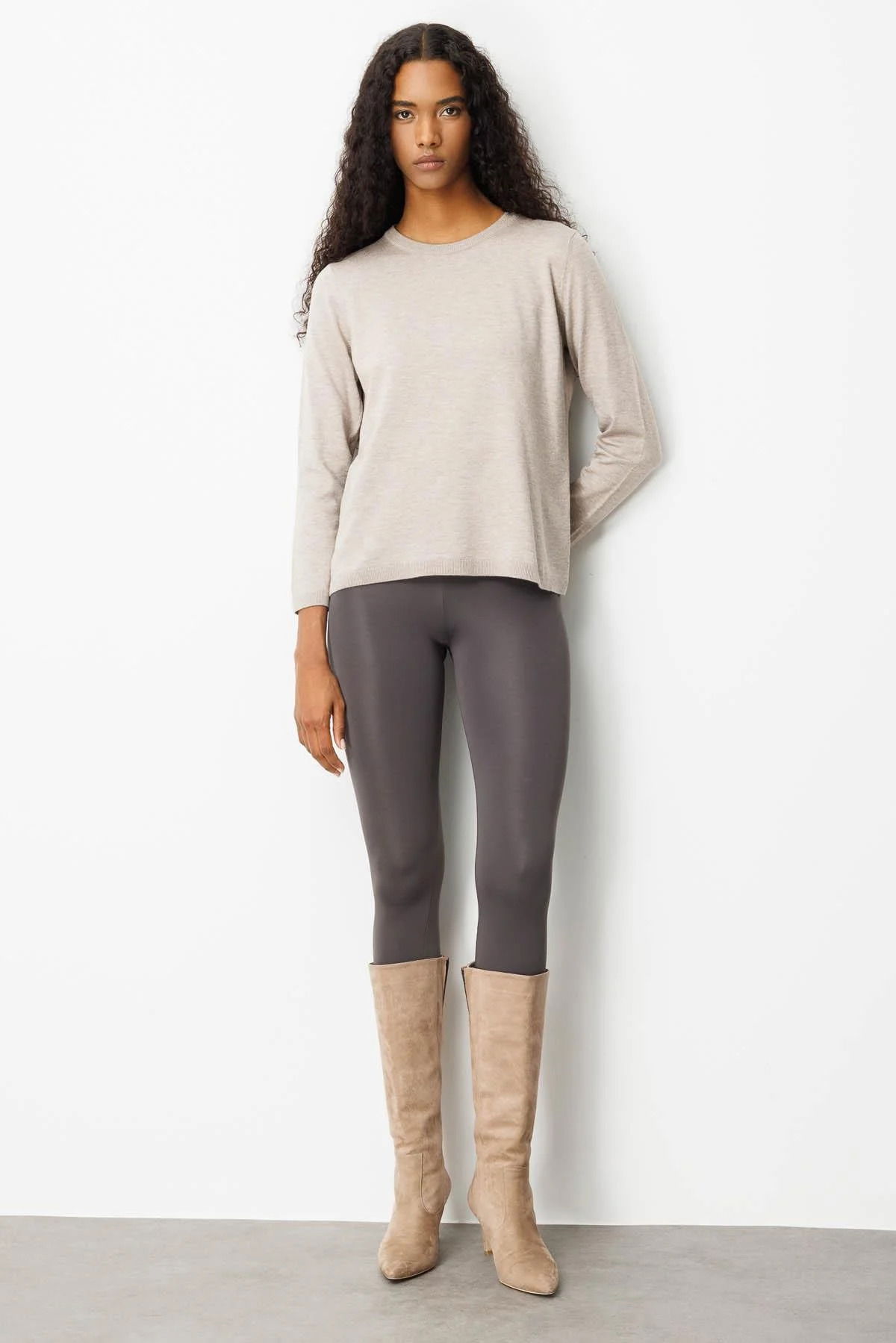 Desen Triko Kadın Basic Sıfır Yaka Kazak 0242308 Vizon - 2