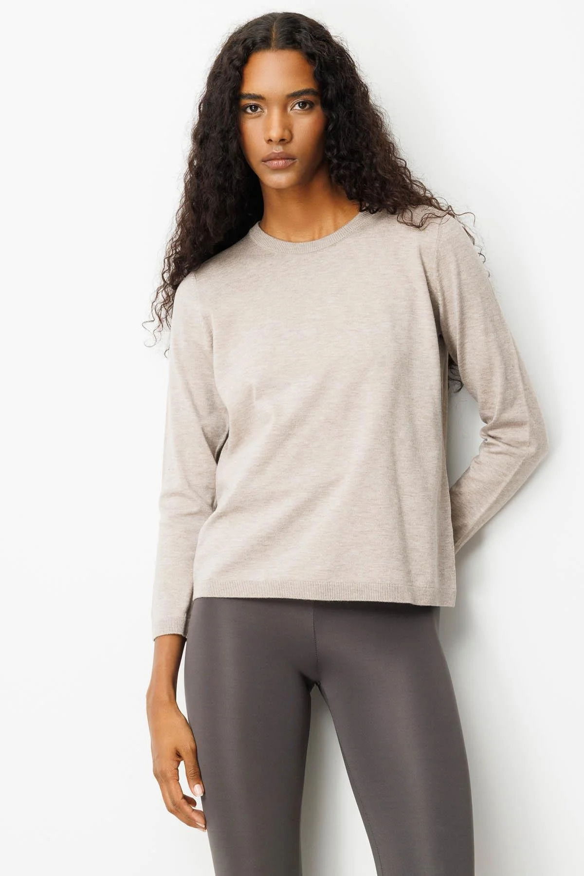 Desen Triko Kadın Basic Sıfır Yaka Kazak 0242308 Vizon - 3